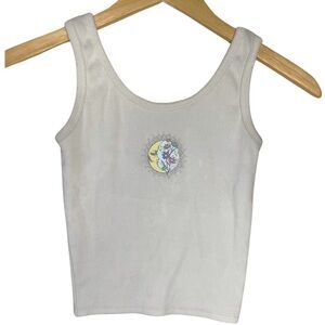 Obsessive Love Cream Ribbed Sun and Flowers Tank Top Size Medium